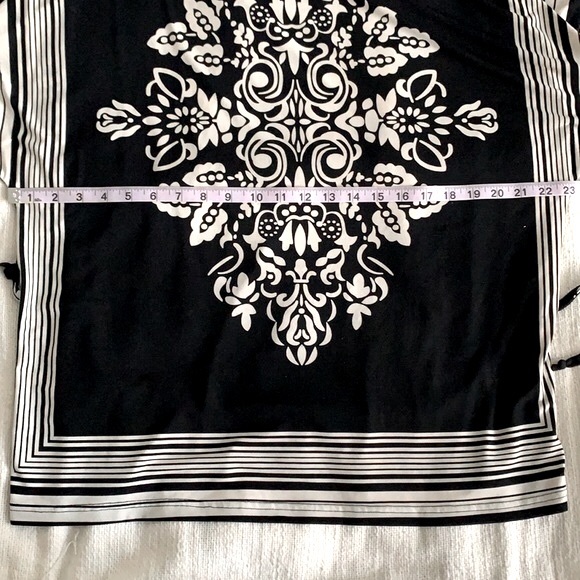 ModCloth black & white gothic print top with belt. - Picture 10 of 11